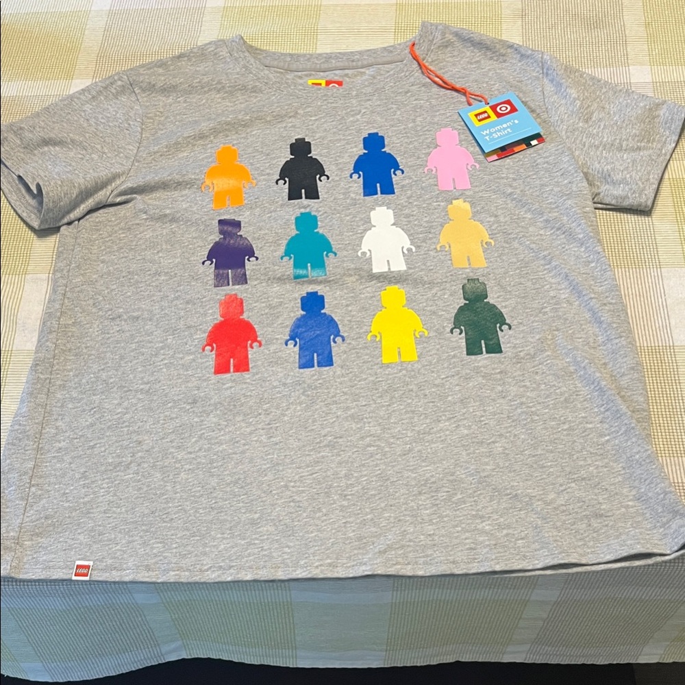 Women’s Large Lego Gray Tee with Colorful Mini Figures